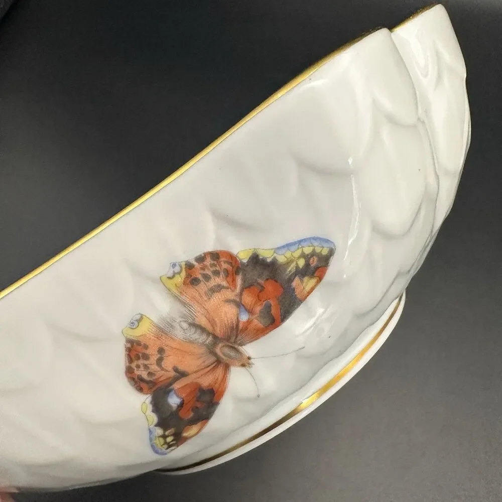 Antique L Bernardaud Limoges Butterfly Porcelain Bowls Pair Gold Gilt France
